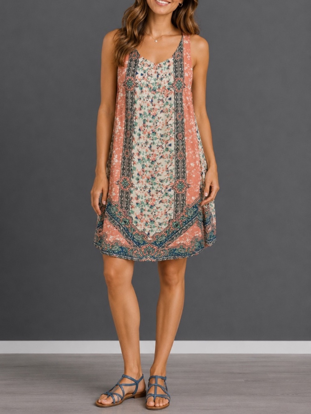 Bohemian Sleeveless Sheath Dress. Size Large